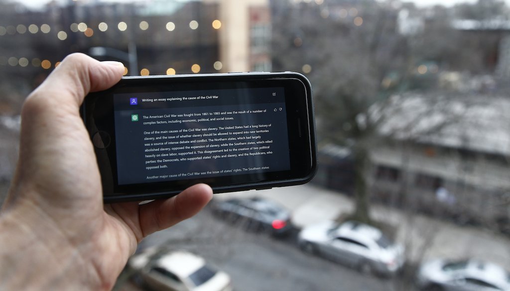 A ChatGPT prompt is shown on a device near a public school in Brooklyn, New York, Thursday, Jan. 5, 2023. (AP)