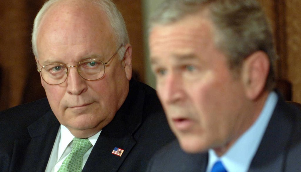 Vice President Dick Cheney listens as President George W. Bush speaks during a meeting with military leaders in the Cabinet Room of the White House Jan. 24, 2007, in Washington.