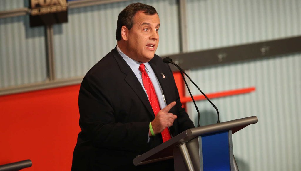 New Jersey Gov. Chris Christie makes a point at the fourth Republican presidential debate. (Getty Images)