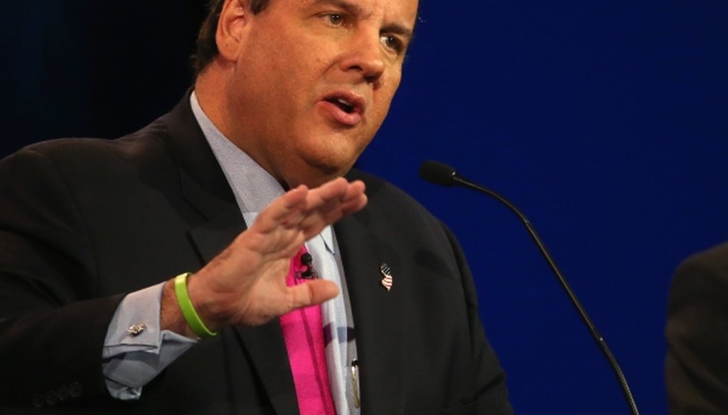 Presidential candidate Chris Christie speaks during the CNBC Republican presidential debate in Boulder, Colo. (Justin Sullivan/Getty Images)