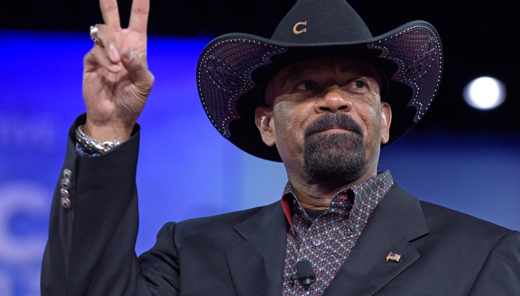 Milwaukee County Sheriff David Clarke speaks at the Conservative Political Action Conference  in 2017 (File photo)