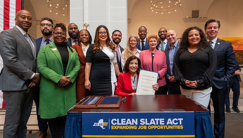 Gov. Kathy Hochul signed the Clean Slate Act on Nov. 16, 2023, in Brooklyn, N.Y.. The law shields some convictions from some background checks.