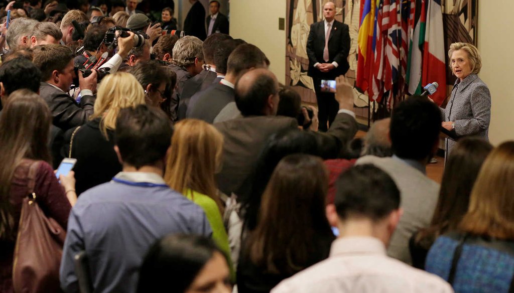 Hillary Rodham Clinton answers questions at a news conference at the United Nations, Tuesday, March 10, 2015, about her use of a private email account when she was secretary of state. (AP) 