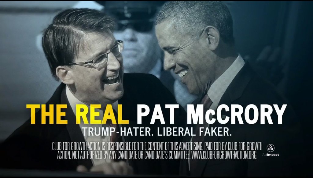 Screenshot of the Club for Growth Action ad attacking former North Carolina Gov. Pat McCrory, who's running for U.S. Senate.