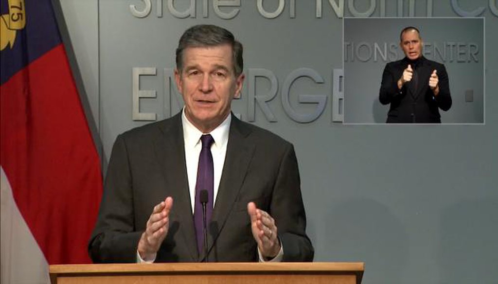 North Carolina Gov. Roy Cooper speaks during a press conference on Aug. 13, 2020.