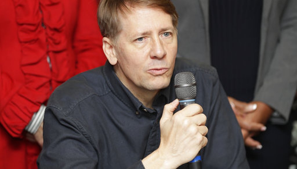 This Wednesday, Jan. 10, 2018 photo shows Richard Cordray speaking during a news conference, in Akron, Ohio. Cordray, a Democrat, is running for Ohio governor. (AP)