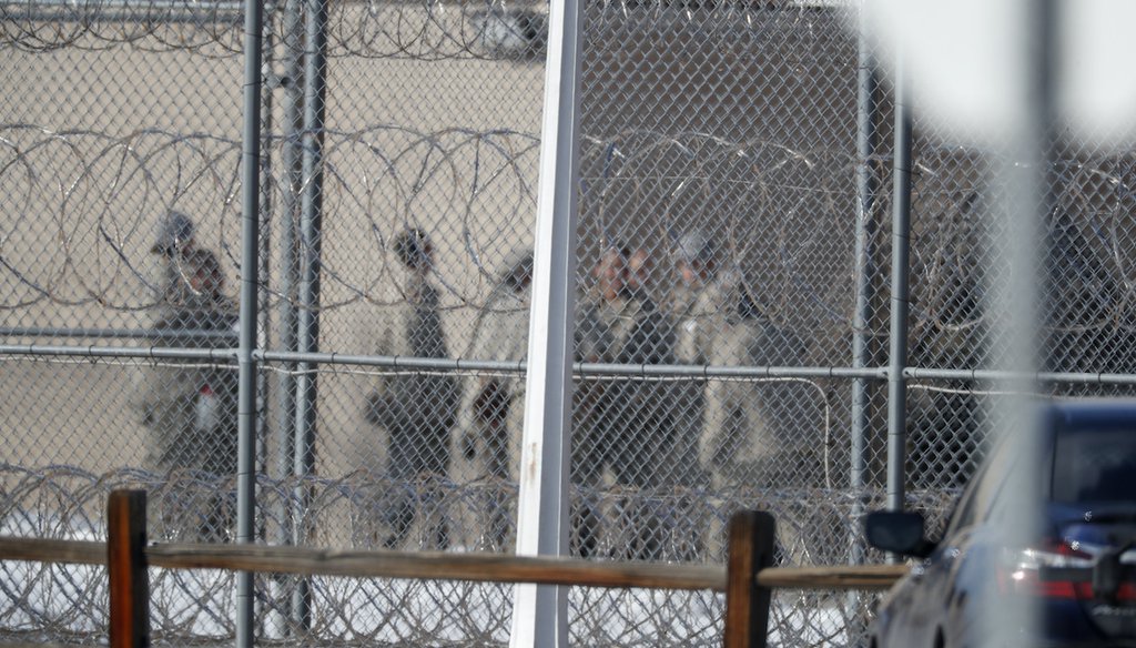 In this Feb. 18, 2020, file photo prisoners stand outside of the federal correctional institution in Englewood, Colo. (AP)
