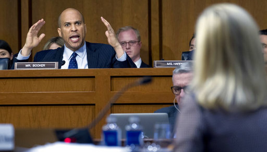 Sen. Cory Booker D-N.J., questions Homeland Security Secretary Kirstjen Nielsen during a hearing before the Senate Judiciary Committee on Capitol Hill, Tuesday, Jan. 16, 2018, in Washington. (AP)
