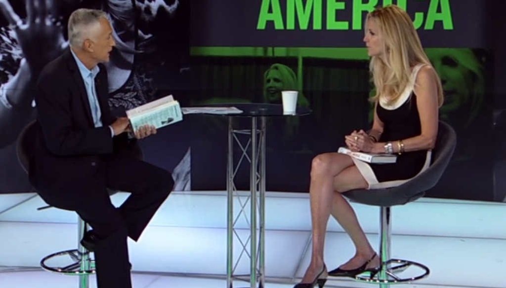 Conservative columnist Ann Coulter discusses her new book with television host Jorge Ramos.