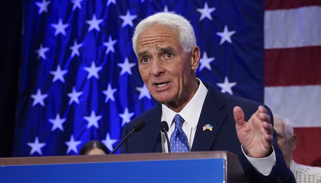 Democratic gubernatorial candidate Charlie Crist speaks to supporters in St. Petersburg after declaring victory in Florida's Aug. 23 primary. (AP)