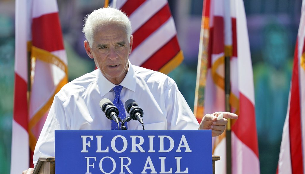 U.S. Rep. Charlie Crist gestures while he speaks to supporters during a campaign rally as he announces his run for Florida governor on May 4 in St. Petersburg. (AP)