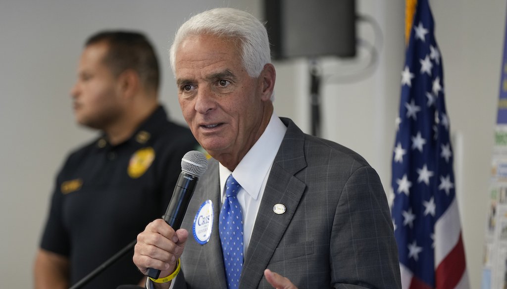 Florida Democratic gubernatorial candidate Charlie Crist speaks during an Oct. 17, 2022, campaign event in Pinecrest, Fla. (AP)