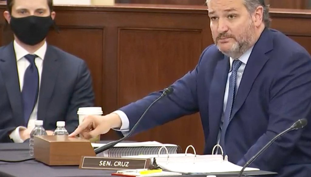 Texas Sen. Ted Cruz speaks against the For the People Act during a Senate Rules Committee meeting May 11, 2021.