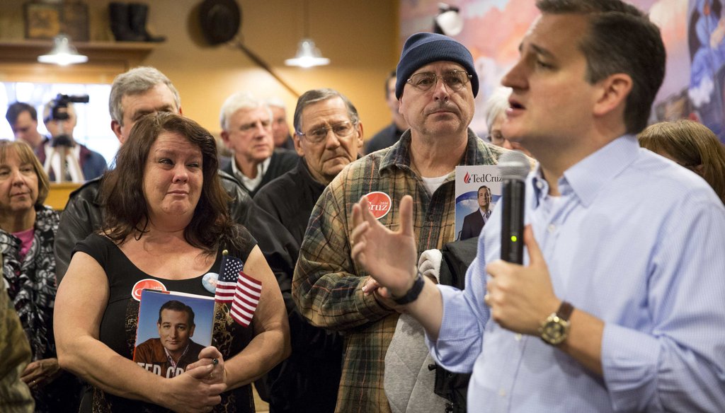 Republican presidential candidate Ted Cruz speaking during a campaign event in Newton, Iowa. (NYT)