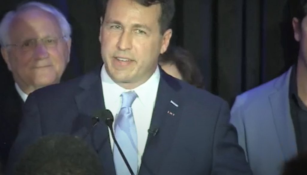 Cal Cunningham, a candidate for U.S. Senate in North Carolina, speaks after winning the Democratic primary in 2020.