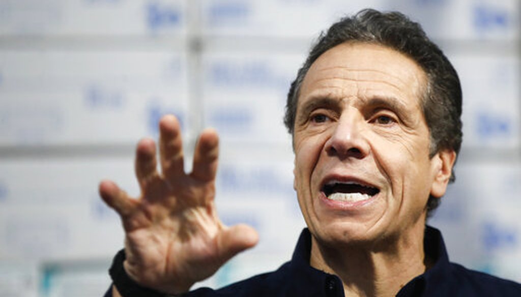 In this March 24, 2020 photo, New York Gov. Andrew Cuomo speaks during a news conference against a backdrop of medical supplies at the Jacob Javits Center that will house a temporary hospital in response to the COVID-19 outbreak in New York. (AP)