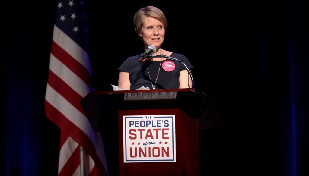 Cynthia Nixon, a Democrat running against Gov. Andrew M. Cuomo this year, claimed she collected more small donor contributions on her first day as a candidate than he has while in office. (Cindy Ord/Getty Images for We Stand United)