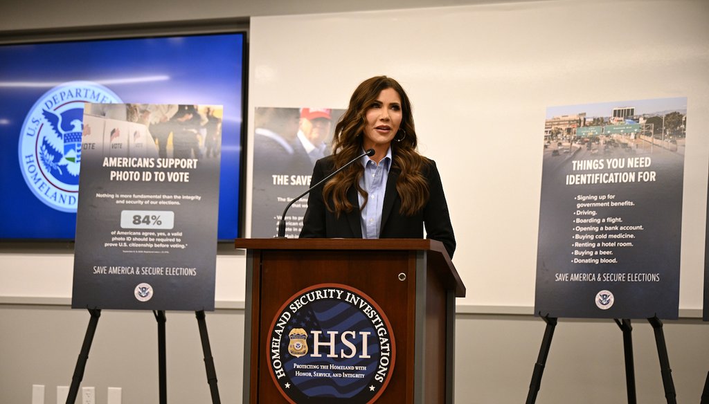 Homeland Security Secretary Kristi Noem speaks to press, Feb. 13, 2026, in Scottsdale, Ariz. (AP)