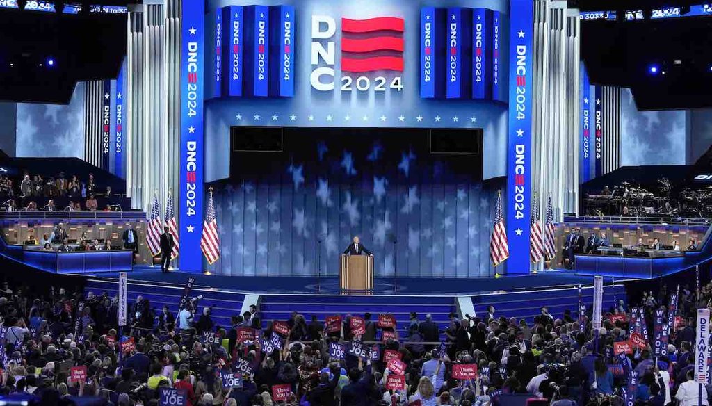 President Joe Biden speaks at the Democratic National Convention on Aug. 19, 2024, in Chicago. (AP)