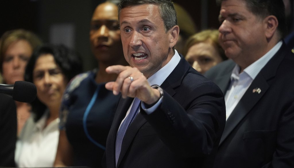 DNC Chairman Ken Martin speaks during a news conference in Aurora, Ill., on Aug 5, 2025. (AP)
