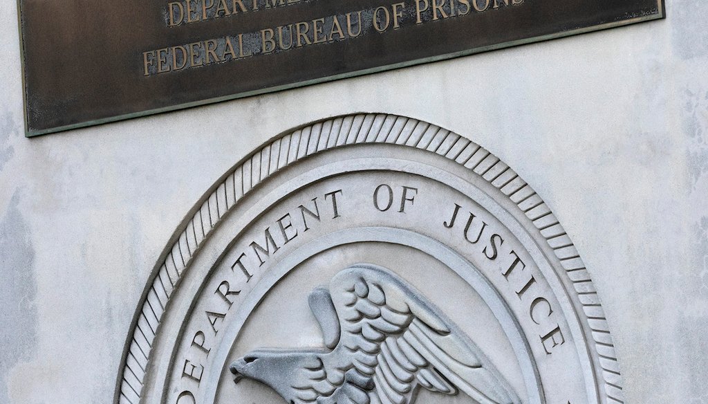 FILE - A sign for the Department of Justice Federal Bureau of Prisons is displayed at the Metropolitan Detention Center in the Brooklyn borough of New York on July 6, 2020. (AP)