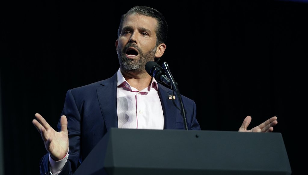 Donald Trump Jr. speaks to a group of young Republicans at Dream City Church in Phoenix on June 23, 2020. (AP/Vucci)