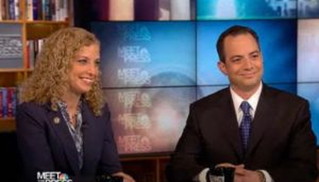 On the June 12, 2011, edition of NBC's "Meet the Press," the two party chairs -- Debbie Wasserman Schultz of the DNC and Reince Priebus of the RNC -- met face to face. We checked some of their claims.