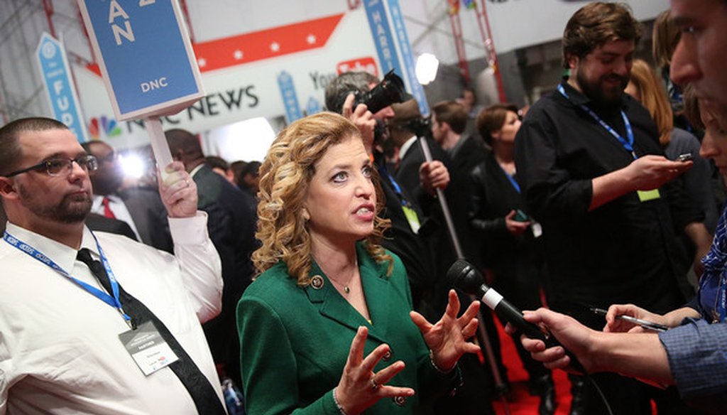 Democratic National Committee chair Debbie Wasserman Schultz, in the spin room after the Jan. 17 debate in Charleston, has faced questions about the Democrats' debate schedule (Getty).