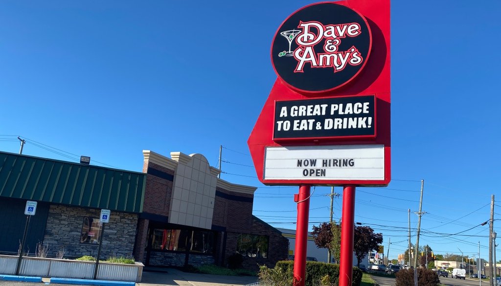 Dave and Amy's, a restaurant in Walled Lake, Mich., is part of the surge in hospitality industry job openings. (PolitiFact/Krishnan Anantharaman)
