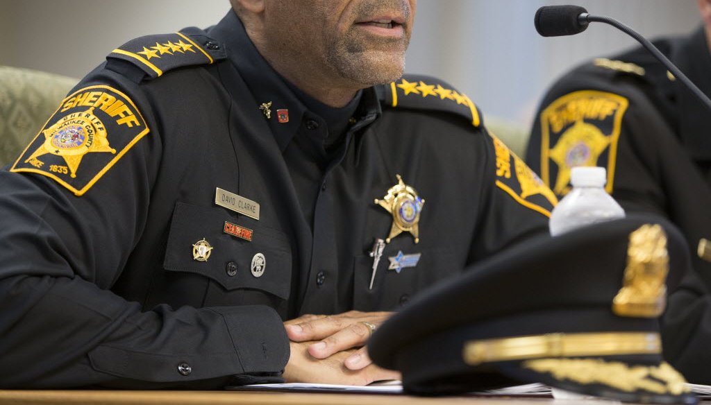 Milwaukee County Sheriff David A. Clarke Jr. spoke to the County Board's Finance Committee on Oct. 14, 2014. (Mark Hoffman photo)