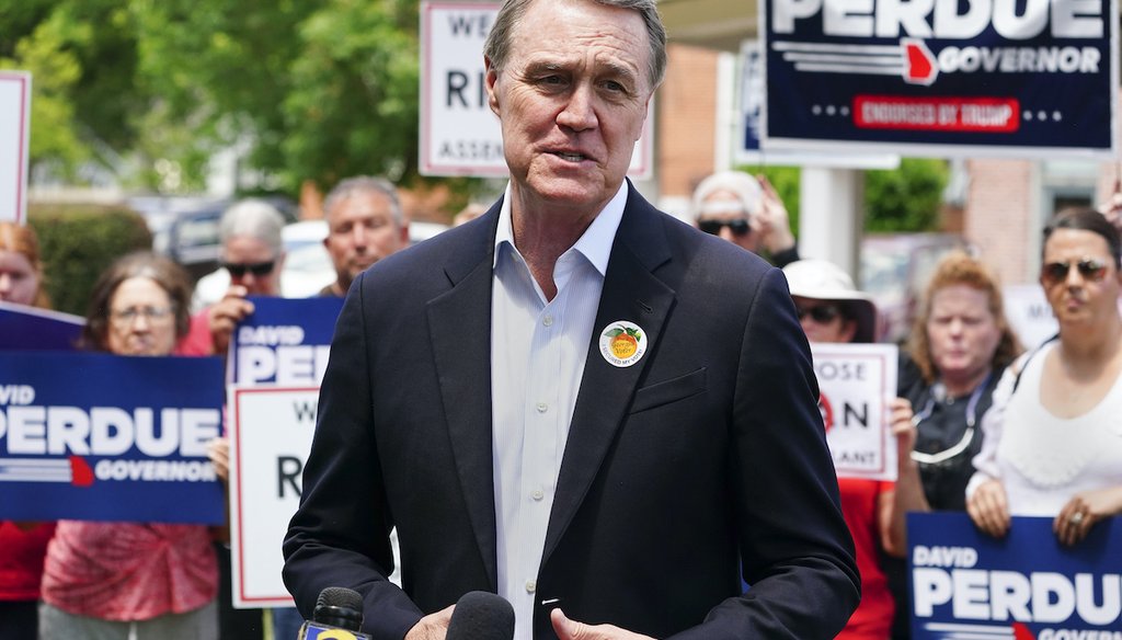 Republican candidate for Georgia governor and former U.S. Sen. David Perdue speaks Tuesday, May 3, 2022, in Rutledge, Ga. (AP)