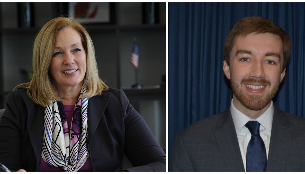 Representative Kate Cloonen (left) and Illinois Republican Party Downstate Press Secretary Aaron DeGroot (right)
