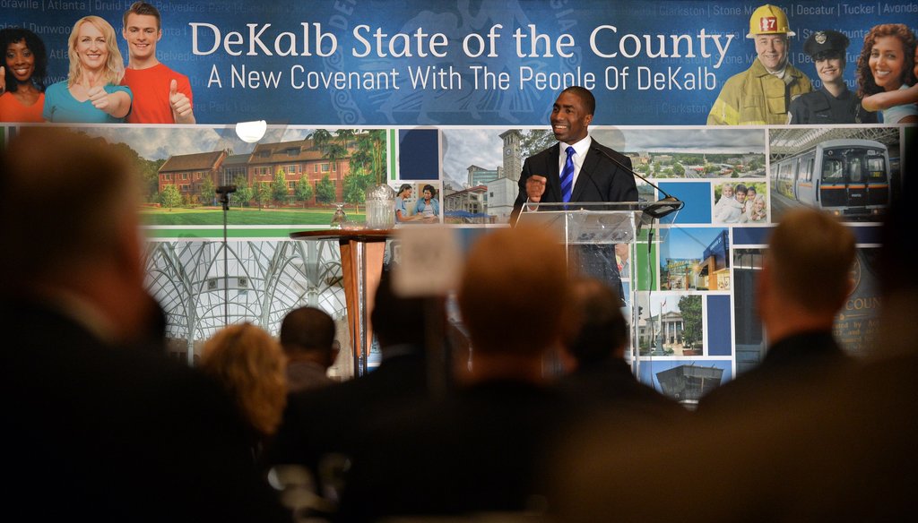 DeKalb County Interim CEO Lee May delivers the State of the County address to business leaders in January at the Thalia N. Carlos Hellenic Center. 