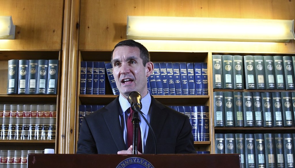 Pennsylvania Auditor General Eugene DePasquale speaks at a news conference in Harrisburg, Pa. (AP Photo/Marc Levy)