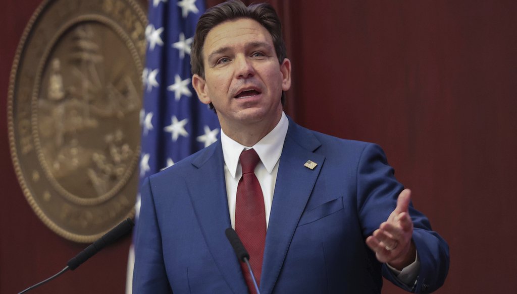 Florida Gov. Ron DeSantis gives his State of the State address Jan. 9, 2024, during a joint session of the Senate and House of Representatives in Tallahassee. (AP)