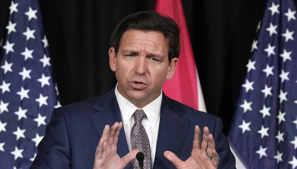 Florida Gov. Ron DeSantis speaks as he announces a proposal for a Digital Bill of Rights, Wednesday, Feb. 15, 2023,  in West Palm Beach, Fla. (AP)