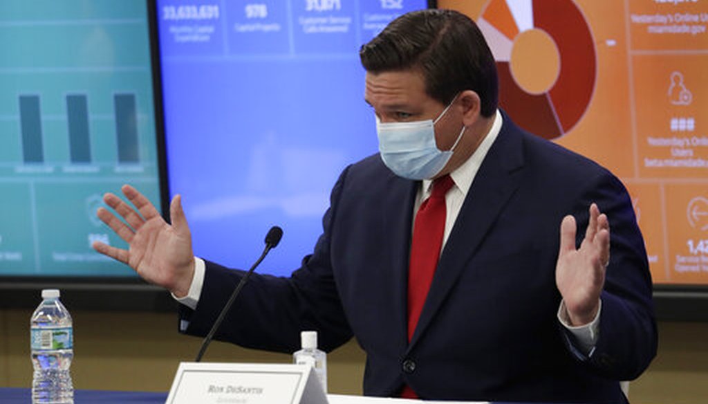 Florida Gov. Ron DeSantis speaks during a roundtable discussion with Miami-Dade County mayors during the coronavirus pandemic, Tuesday, July 14, 2020, in Miami. (AP)