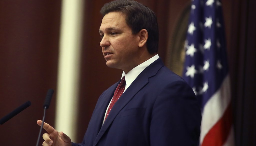 Florida Gov. Ron DeSantis speaks Tuesday, March 2, 2021 during his State of the State address at the Capitol in Tallahassee, Fla. (AP)