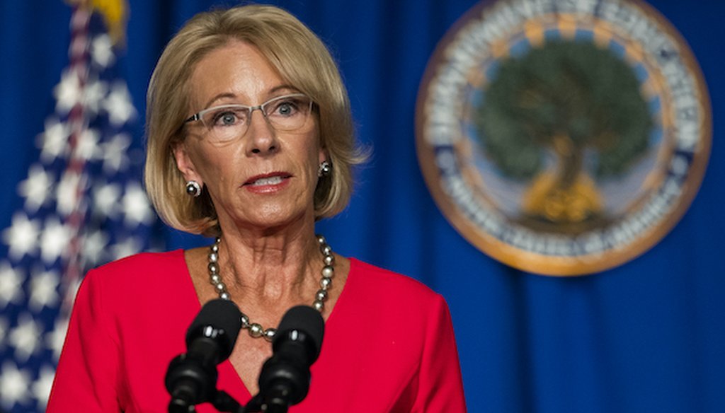 Education Secretary Betsy DeVos speaks during a briefing at the Department of Education building in Washington on July 8, 2020. (AP)
