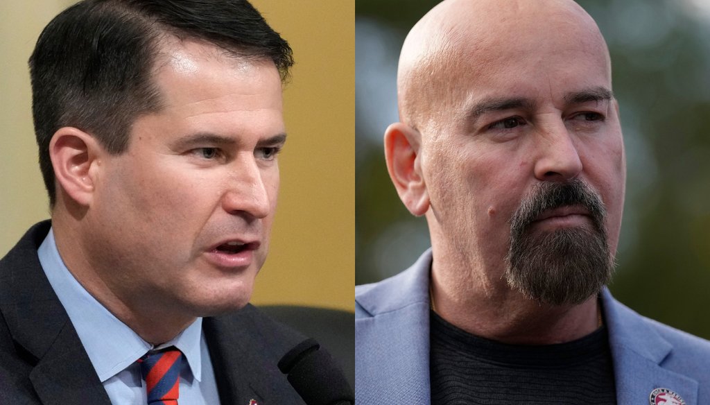 U.S. Senate candidates Seth Moulton, left, and John Deaton, right, participated in an interparty primary debate June 16 in western Massachusetts. (AP photos)