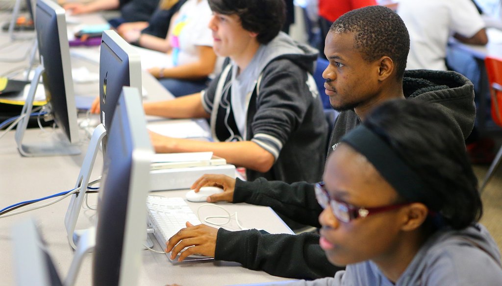 Students work on a world literature lesson in computer lab at Decatur High School in March. AJC file photo
