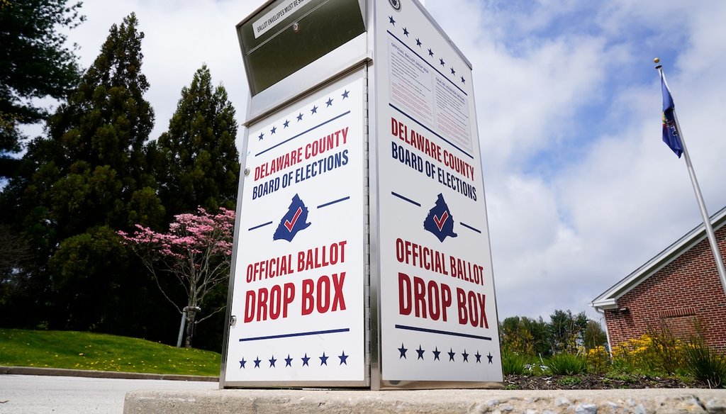 A Delaware County secured drop box for the return of vote-by-mail ballots is pictured, May 2, 2022, in Newtown Square, Pennsylvania. (AP)