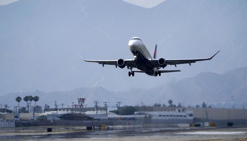 A Delta Air Lines jet takes off from Hollywood Burbank Airport Thursday, July 8, 2021, in Burbank, Calif.  (AP)