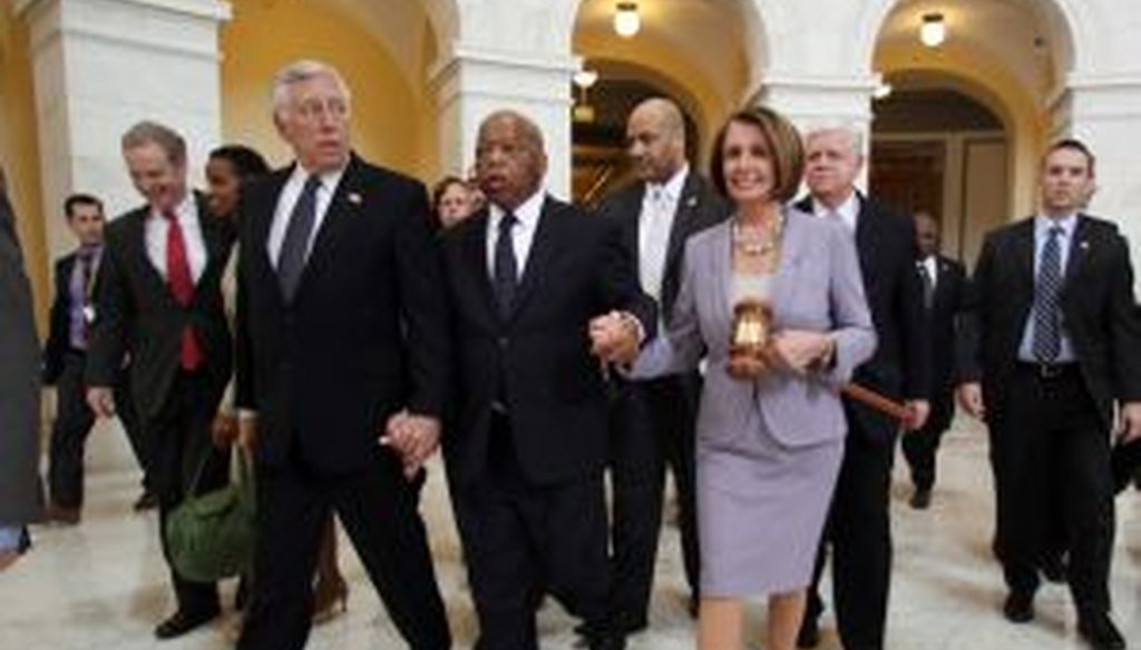 Speaker Nancy Pelosi and House Democrats on their way to winning votes on health care reform.