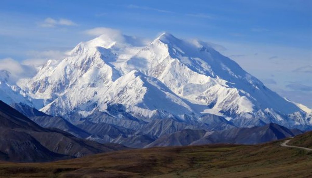 The Alaskan mountain newly renamed Denali inspired a ridiculous social-media graphic that we debunked in September. (AP/Becky Bohrer)