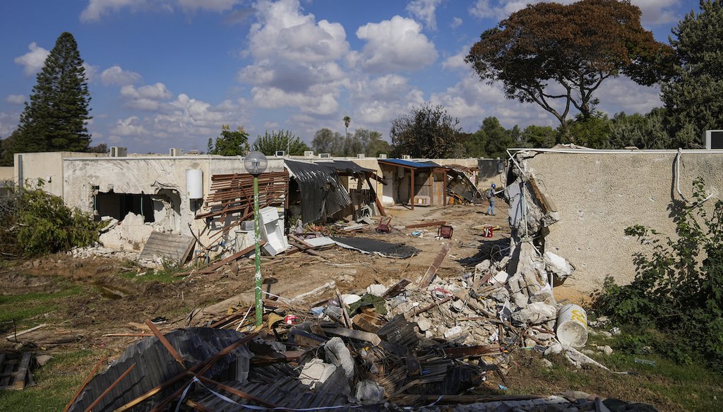 Destroyed houses are seen in Kibbutz Kfar Aza, southern Israel, Sunday, Oct. 15, 2023. (AP)