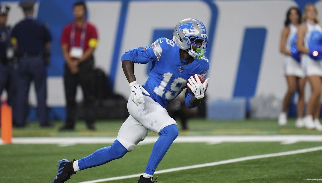 Detroit Lions' Dominic Lovett (19) returns a kickoff against the Houston Texans during an NFL preseason football game Aug, 23, 2025, in Detroit. (AP)
