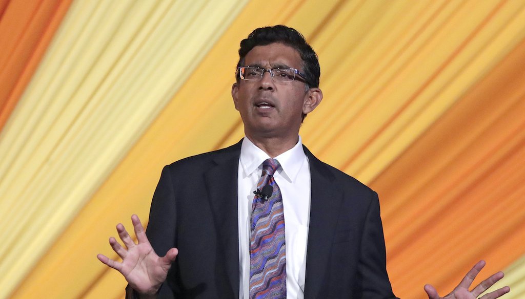 Conservative commentator Dinesh D'Souza speaks at the Republican Sunshine Summit on June 29, 2018, in Kissimmee, Fla. (AP)
