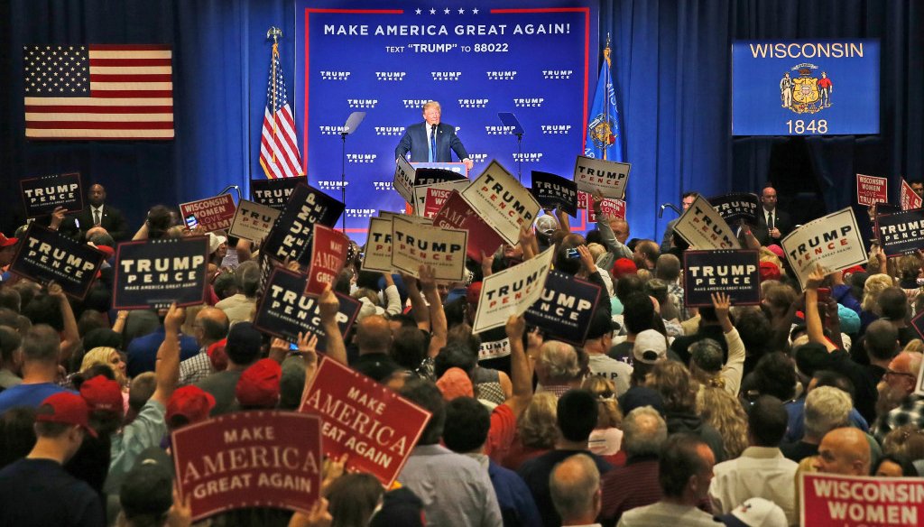 Donald Trump campaigned in Green Bay, Wis., on Oct. 17, 2016, days after various allegations were made against him involving contact with women. (Michael Sears photo)
