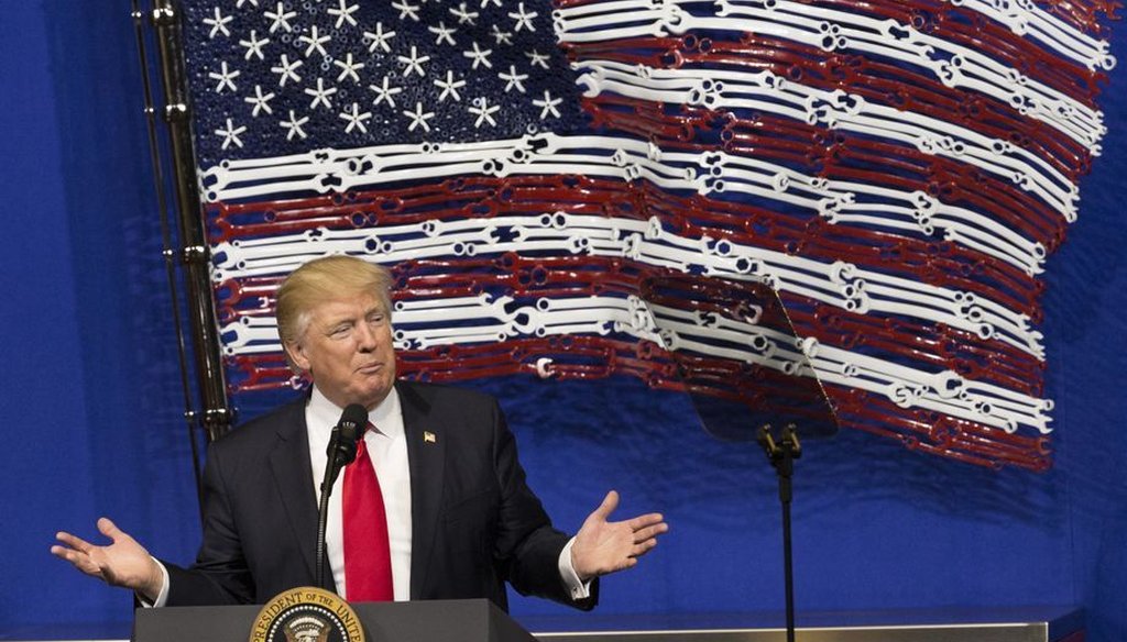 President Donald Trump, touting his "Buy American" agenda, spoke in Kenosha, Wis., on April 18, 2017. (Milwaukee Journal Sentinel/Mark Hoffman)